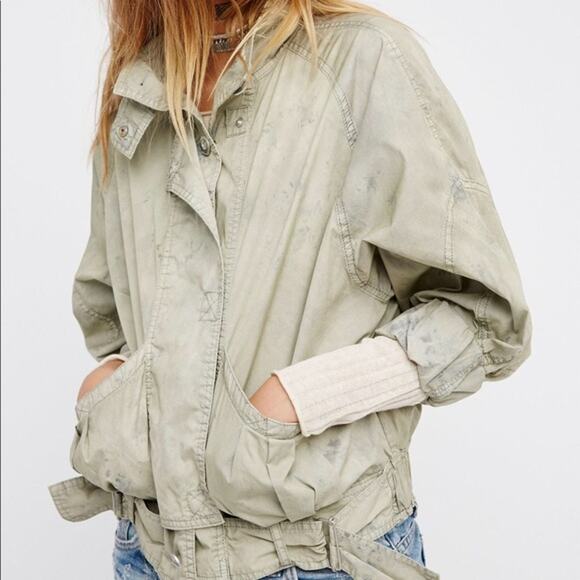 Free People Parachute Jacket Women's Size Small Green Front Pockets Adjustable - Picture 1 of 9